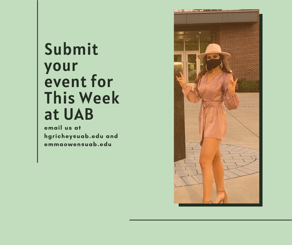 kaleidoscopeuab's tweet photo. Want your campus event to be featured on This Week at UAB? Send your request over to hgrichey@uab.edu and emmaowen@uab.edu!
•
#uab #uabevents #uabstudents #uabalumni #blazeon https://t.co/nLeukovTyo