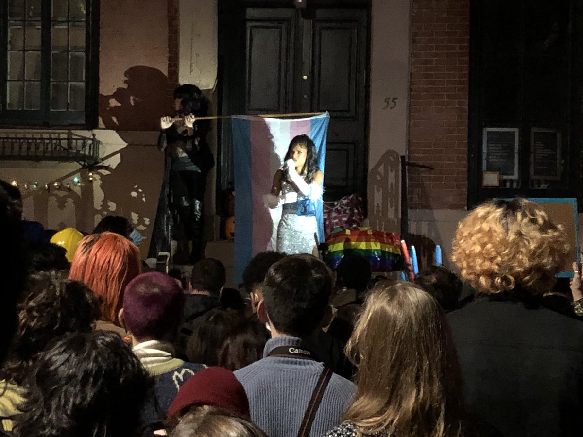 “We are Stonewall, this building is not Stonewall. These people, drinking their drinks are not Stonewall. White people want to sell this building...black trans people are leading the movement now.”—Joel Riveraa says:  https://instagram.com/joelriveraaa?igshid=10st1xslzxxl6