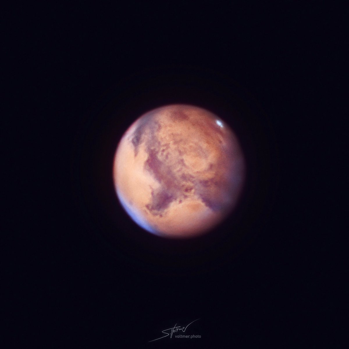 SeVoSpace's tweet photo. November 6, 2020: Picture of Mars taken through my PlaneWave CDK14 telescope from my backyard. For the amplification I used the Baader FFC. Maybe you saw my live stream last night.
#mars #mars2020 #telescope #marsview #astronomy #nasa #astrophotography @PWInstruments https://t.co/EWUyITXnvI