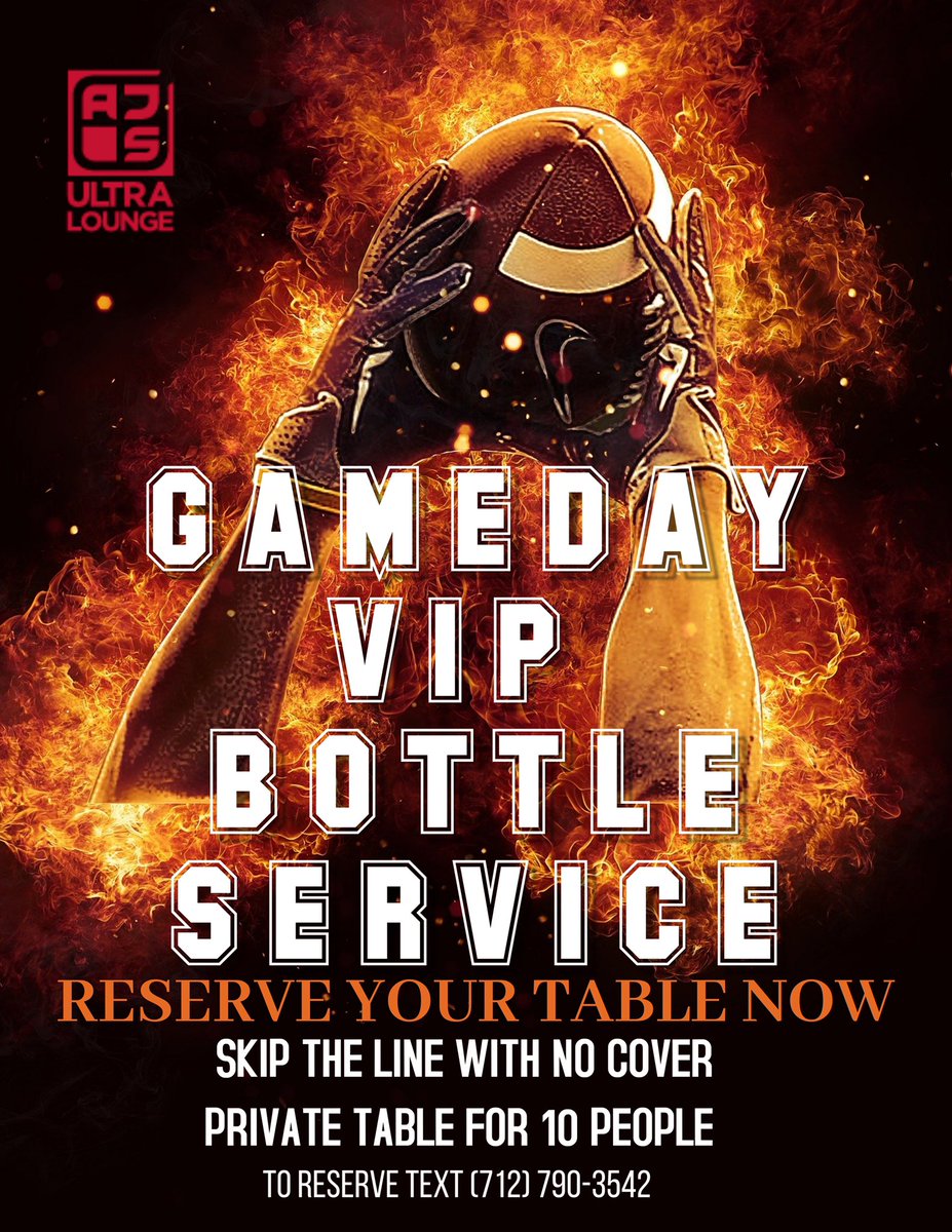 Tired of the lines? Here’s your chance to snag a spot in the coveted AJs VIP! No lines. No cover. Ever! Text
(712) 790-3542 to book your reservation today! #PartyAtAJs
