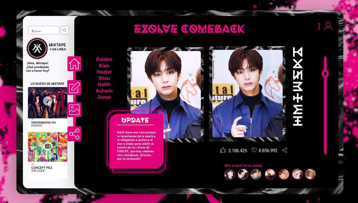 WEAREMlXTAPE's tweet photo. ⠀ ‹ 📸 mıx. 𓂅 tᥲpᥱ ! ➪「 O5 / 11 」ᥱvᥱnt ❛ . . #EXOLVE2ndCB ₊ #OVEREXOLVE up : ど 𝗱𝗮𝘁𝗲 ›
Hicimos que nuestro querido otaku se levantase de la siesta y se perfumase bien para acompañar a los chicos de EXOLVE en este comeback. ¡Suerte, gracias por la invitación! https://t.co/yRHY7cIbOF