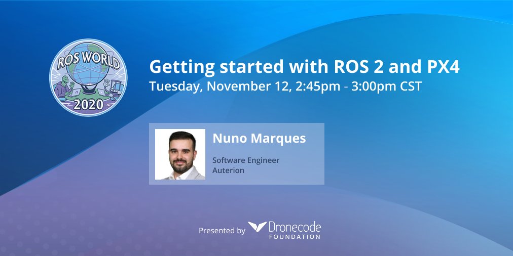 PX4Autopilot's tweet photo. ๐ผ Learn how to leverage the PX4 #FastRTPS interface to control the autopilot's internal components like never before using #ROS2 at this year's #ROSWorld with @NunoMiguelMarq3 from @auterion.
๐ก Register here: https://t.co/pMg44CO3Lt https://t.co/NuDTyYJB11