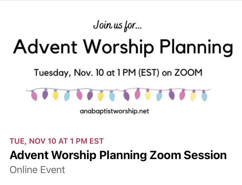 We’re talking advent worship planning on Tuesday afternoon, join us!