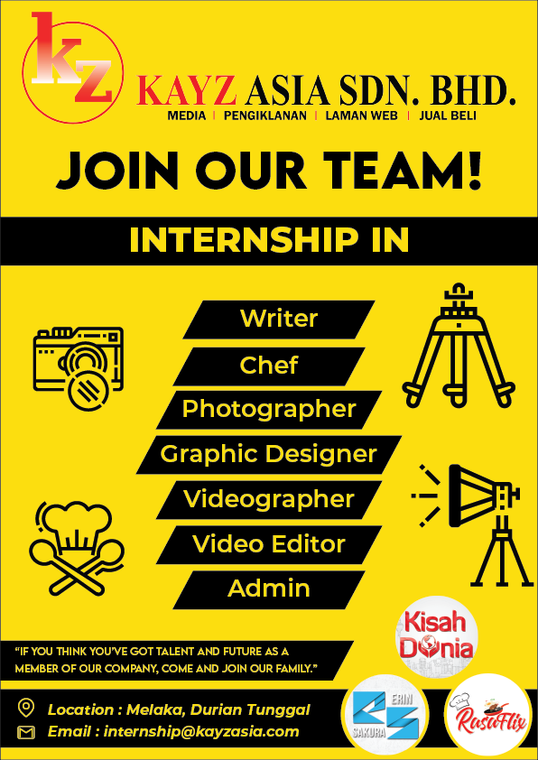 Fazx Co Freepalestine On Twitter Kayz Asia Sdn Bhd Melaka Mencari Pelajar Dalam Bidang 1 Writer 2 Chef 3 Photographer 4 Graphic Designer 5 Videographer 6 Video Editor 7 Admin Intern Yg Perform