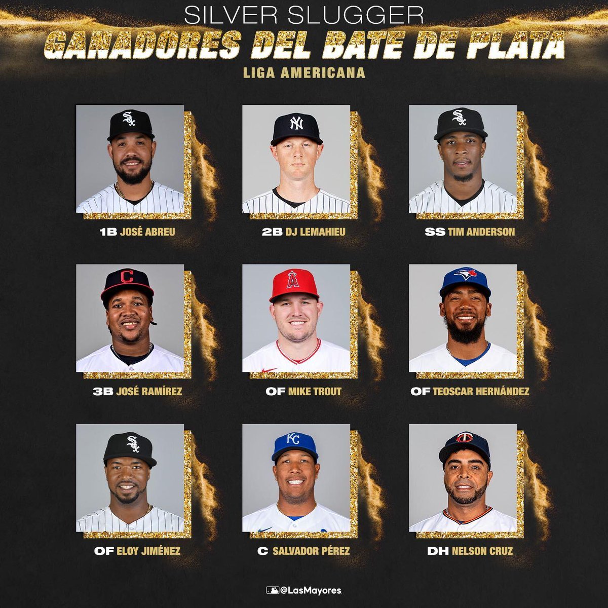 mlbespanol's tweet photo. ¡Bates plateados! 😎 Compartimos con ustedes a los mejores bateadores de la Liga Nacional y la Liga Americana en el 2020. ⚾️ https://t.co/x6jzDsFtVG