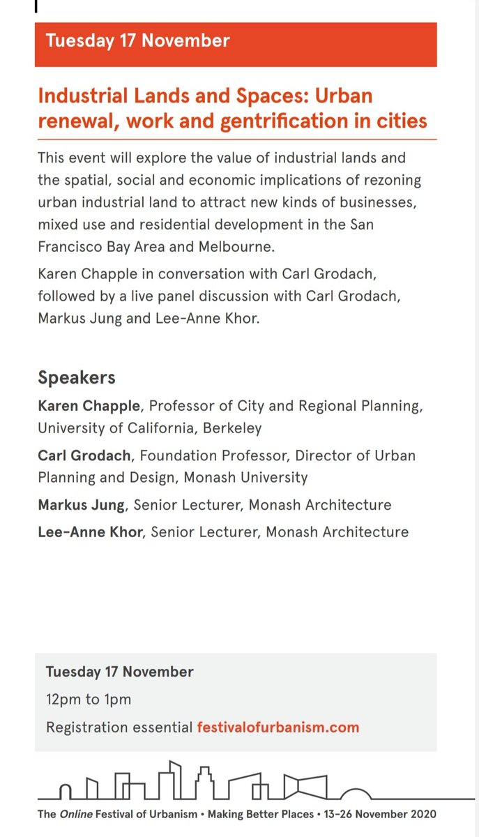 Here's a snapshot or 4 of the #FestUrbanism programme
👇👇👇👇👇👇👇👇👇👇
A cracking opening session looking at #Melbourne and post #COVID19Victoria renewal and recovery.
@ACRN_SOAC @UPRJournal @GeogResearch @Sydney_Arch @Peterfizz @Planosopher @pia_planning