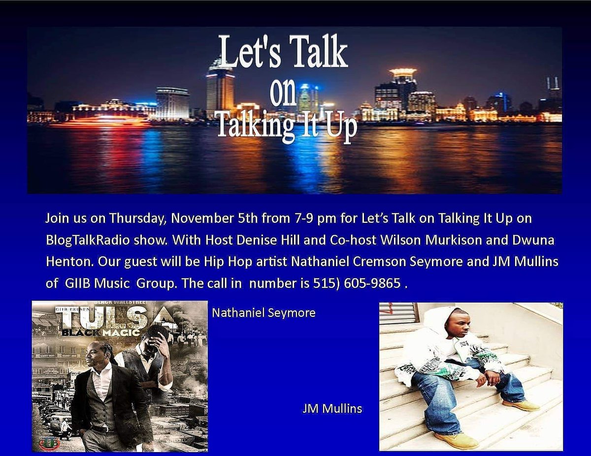 TammyReeseMedia's tweet photo. Currently listening to @CREMSONGIIB & JM of GIIB ENT on Talking It Up On Blog Talk Radio
Ayeeeeeπ΅π΅π΅π΅π΅π΅π΅
#TalkingItUp #BlogTalkRadio #GIIBENT #Cremson #Jam #BlackExcellence #BlackIsKing #BlackMagic #Tulsa #VisionaryMinds
Listen here ππΎππΎππΎππΎππΎ
https://t.co/Q27NaIgvHX https://t.co/vKiVPZZ0Ok