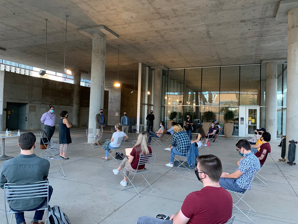 ASU_SCETL's tweet photo. Our faculty hosted a small (and socially distanced) gathering on @ASU Tempe campus for our students to discuss the election. #sundevilsvote https://t.co/Vtv6tp7A96