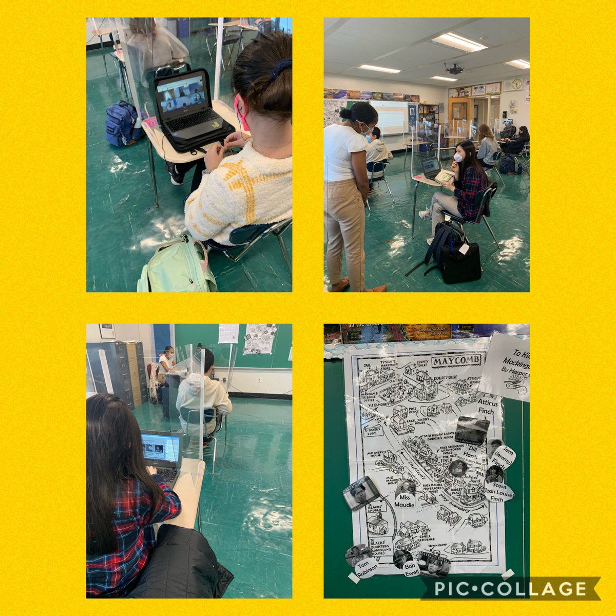 Students working remotely connecting with their in-person peers to discuss character traits in the novel To Kill a Mockingbird using the Google’s recently released breakout room function.  #EvolvingInstructionalPractices <a href="/BurzynskiMrs/">Mrs. B @ JGHS</a> @techgirlkris