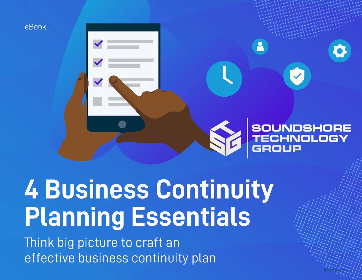 SoundshoreTech's tweet image. If your company has done nothing, or not enough, about building a business continuity and disaster recovery plan, please do the business a big favor and download our 4 Business Continuity Planning Essentials eBook today: hubs.ly/H0z39X60 #businesscontinuity #cybersecurity