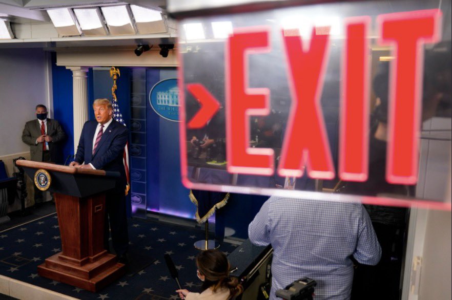 Stunning, unhinged, breathtaking appearance just now at the WH. Wild accusations. Saying “Detroit” the way White people do. A danger to America &amp; the world, a menace to society. The next time you see him, his name will be Lame Duck. Quack. 
(Photo just taken) credit:AP/<a href="/evanvucci/">Evan Vucci</a>