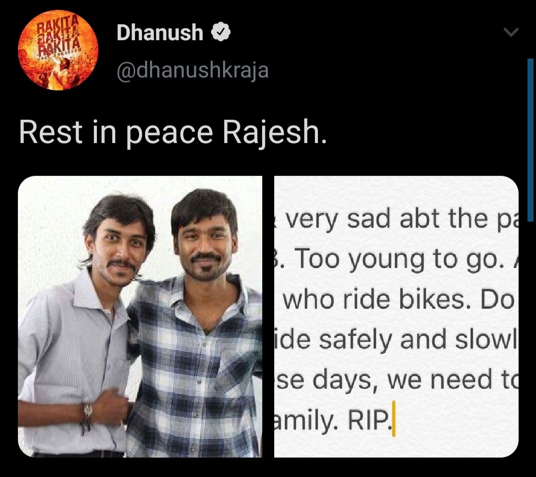NathamPoova's tweet photo. ரசிகனோட சந்தோஷத்தையும் வெற்றியையும் மட்டும் பகிர்ந்து கொள்ள மாட்டார்,
ரசிகனோட துக்கத்தையும் இழப்பையும் கூட பகிர்ந்து கொள்ளவார்....
Thats Our Hero Respect @dhanushkraja 🥺❤️🙏 #RipDinesh https://t.co/INcBOcO0Tl
