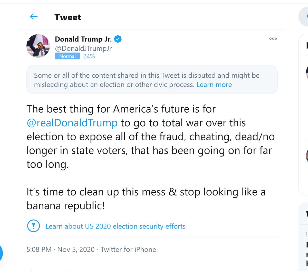 The call for "War" by TrumpJr is being capitalized on NeoNazi and other channels in video form highlighting his words, "total war" #acceleration talk in motion  #TITUS