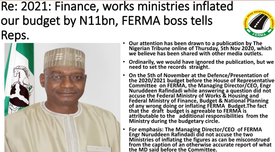 MARYAMSANUSI02's tweet photo. FERMA's Response to the inaccurate Nigerian Tribune Headline...@FedRoadsNGR @FermaImo @nrafindadi @AIT_Online  @nigeriantribune @TheNationNews @MobilePunch @BelloKeem https://t.co/MRt0mpKSMR https://t.co/v7mDLl7rKG