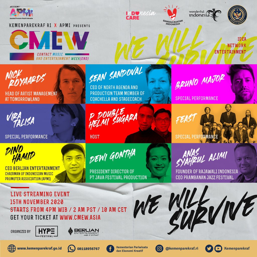 Bagaimana sih caranya survive dari krisis yang dialami dunia event entertainment &amp; musik di masa pandemi? LET'S SURVIVE TOGETHER &amp; LET'S MOVE FORWARD. Free registration di cmew.asia ✨