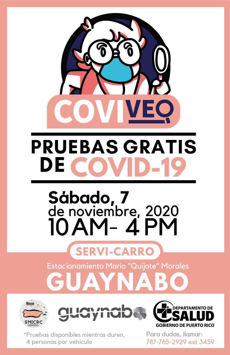 WilmariDeJesus's tweet photo. 🚨IMPORTANTE 🚨
¿Vas a a contar votos el lunes y no sabes dónde hacerte la prueba? Revisa en este thread el evento de @SMICRCPR más cercano a ti y hazte la prueba del COVID-19, resultados ready en 15 mins. COMPLETAMENTE GRATIS y DRIVE-THRU. https://t.co/iB4dFoXDaa