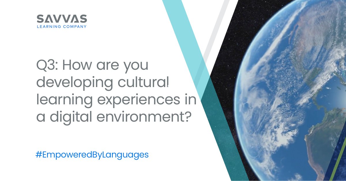 SavvasLearning's tweet photo. Q3: How are you developing cultural learning experiences in a digital environment? #EmpoweredByLanguages #spanishteachers #spanishEd https://t.co/vMCVg0tK7T