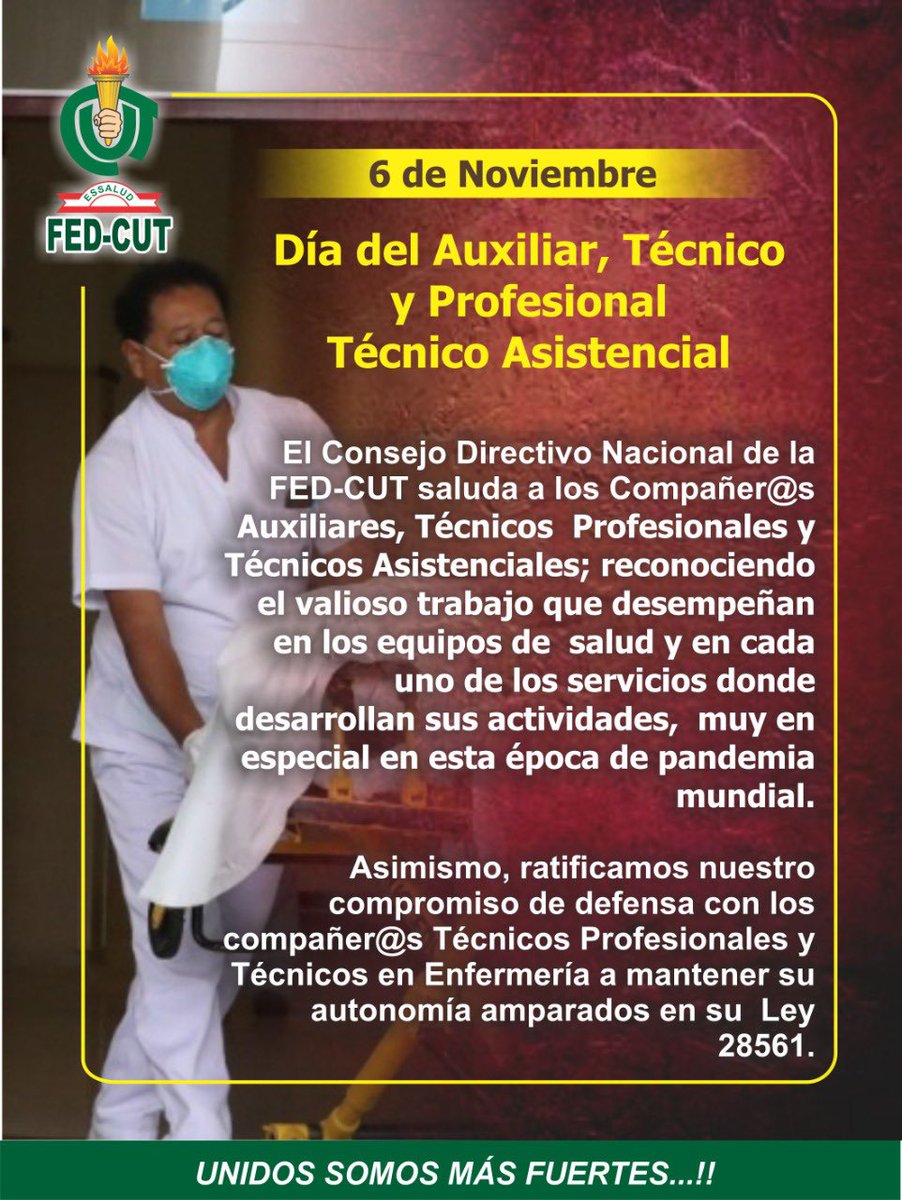 Willy_PonceC's tweet photo. #Feliz Dia a los Profesionales Técnicos, Auxiliares y Técnicos Asistenciales, mi respeto y admiración por su vocación de servicio; reafirmamos nuestro compromiso en la lucha por el respeto a su Ley 28561 ⁦@FedCut⁩ ⁦@josue_cuzcano⁩ ⁦@TeresitaSernaq1⁩ ⁦⁦ https://t.co/aYENiEH8lT