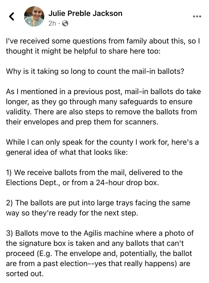 jmpreble's tweet photo. Why do mail ballots take longer to process? The answer is in the images below. I’m the comms specialist for a large CO county’s Elections Dept. Communicating this info to voters is legitimately my job. Video from post:  https://t.co/1UULLK82Qy #ElectionResults2020 https://t.co/J8NfO2R1Nh