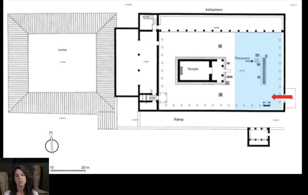 I found one of the most interesting pieces of this webinar to be the actual sequence of events that a patient would go through to complete the healing ritual. As Gizas explains, people would enter through the east. Immediately to their left would be a basin with purifying water.