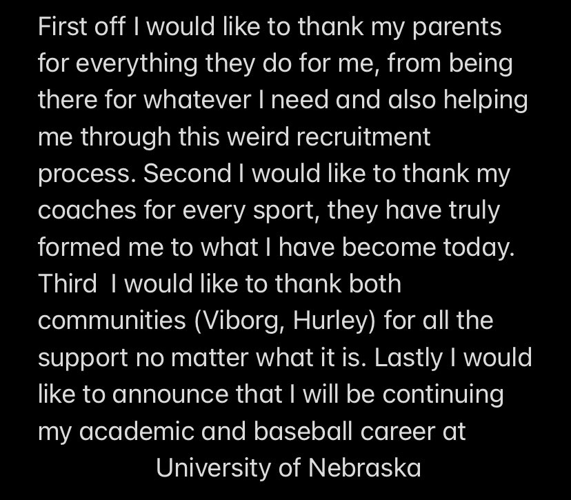 Truly blessed, thankful for the opportunity @Husker_Baseball <a href="/LanceHarvell/">Coach Harv</a> 
#Committed #GBR