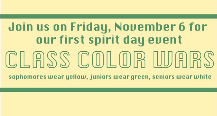 wmhsstudgov's tweet photo. This Friday is our first day of color wars!! Hope to see everyone participating!!💛💚🤍 https://t.co/vAREwZu0tR