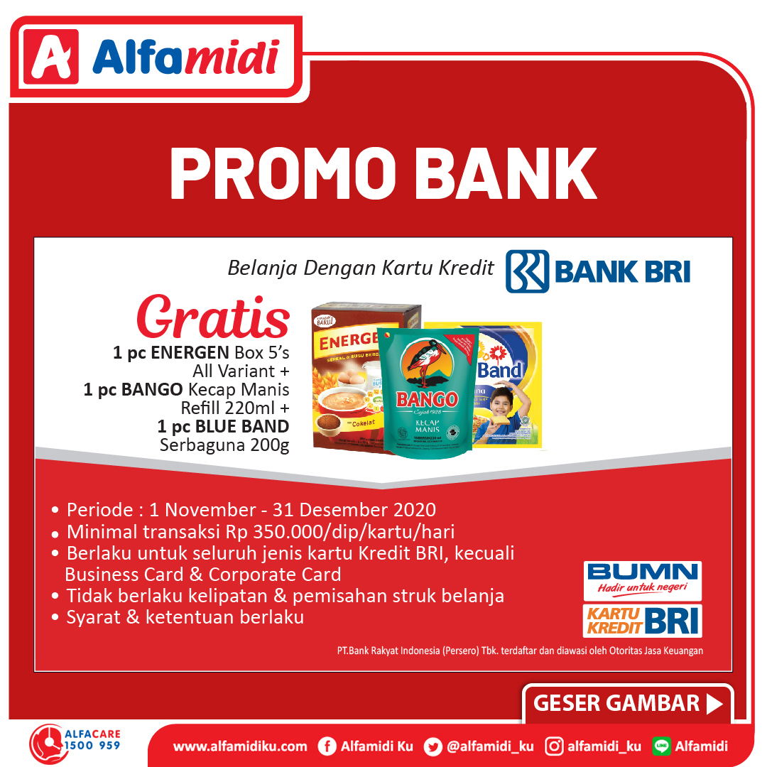 memoraradio's tweet photo. Sudah pakai promo Bank apa nih untuk berbelanja di Alfamidi? Manfaatkan promo-promo Bank berikut di Alfamidi yuk! Promo spesialnya hanya selama November 2020 ini. Cek promonya dan #AyokeAlfamidi #AlfamidiHadirMelayani https://t.co/XePZhhBzvU