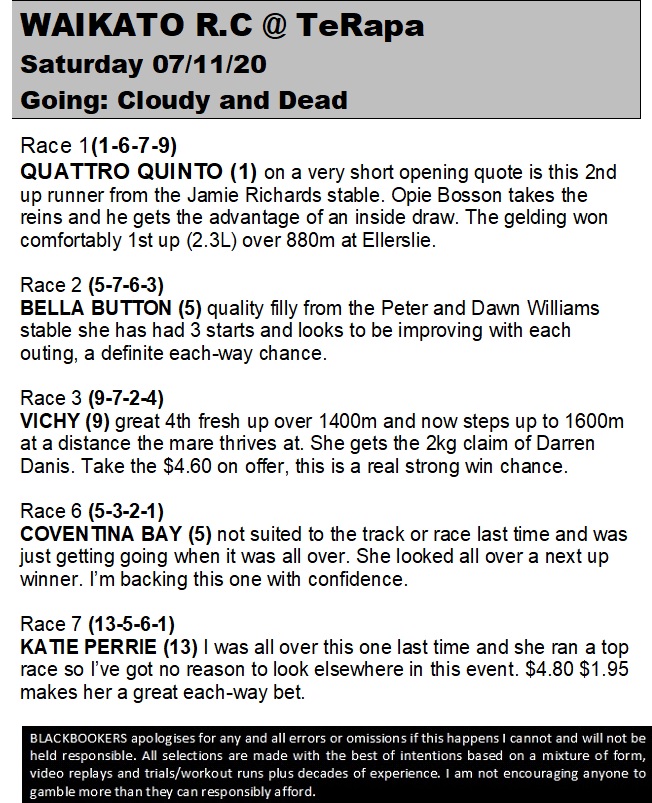RobMcBride62's tweet photo. Racing Tips For Saturday - 07/11/20
Venues: TeRapa and Riccarton Park
#tabracing #horseracingtips #teraparaces #riccartonraces https://t.co/aIIIhubPGP