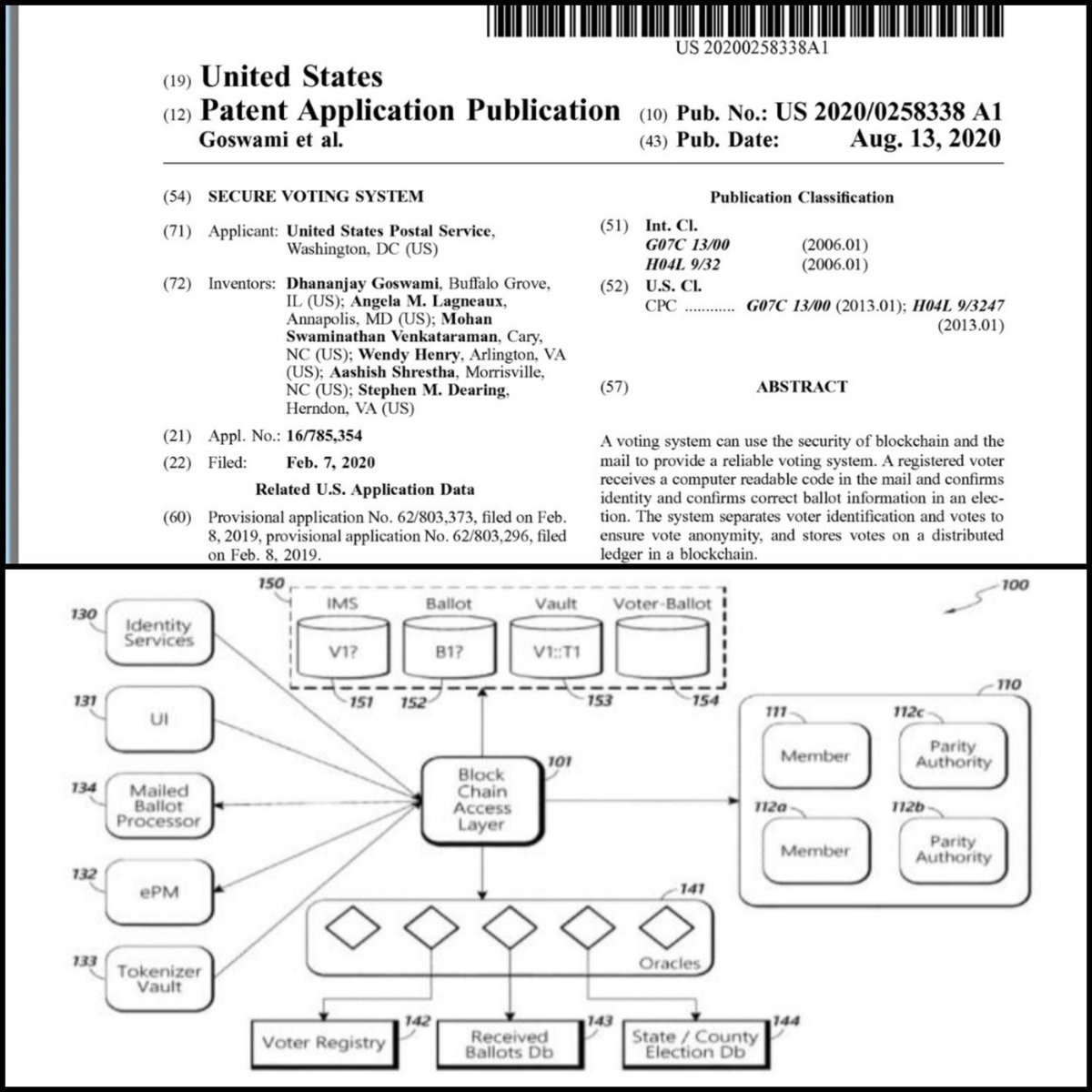 TheMrs2MrG's tweet photo. @MediaRival The Postal Service patented "secure voting system" using blockchain technology in Aug 2020. All together Patriots...CHECKMATE! https://t.co/TQyVDMkBU6