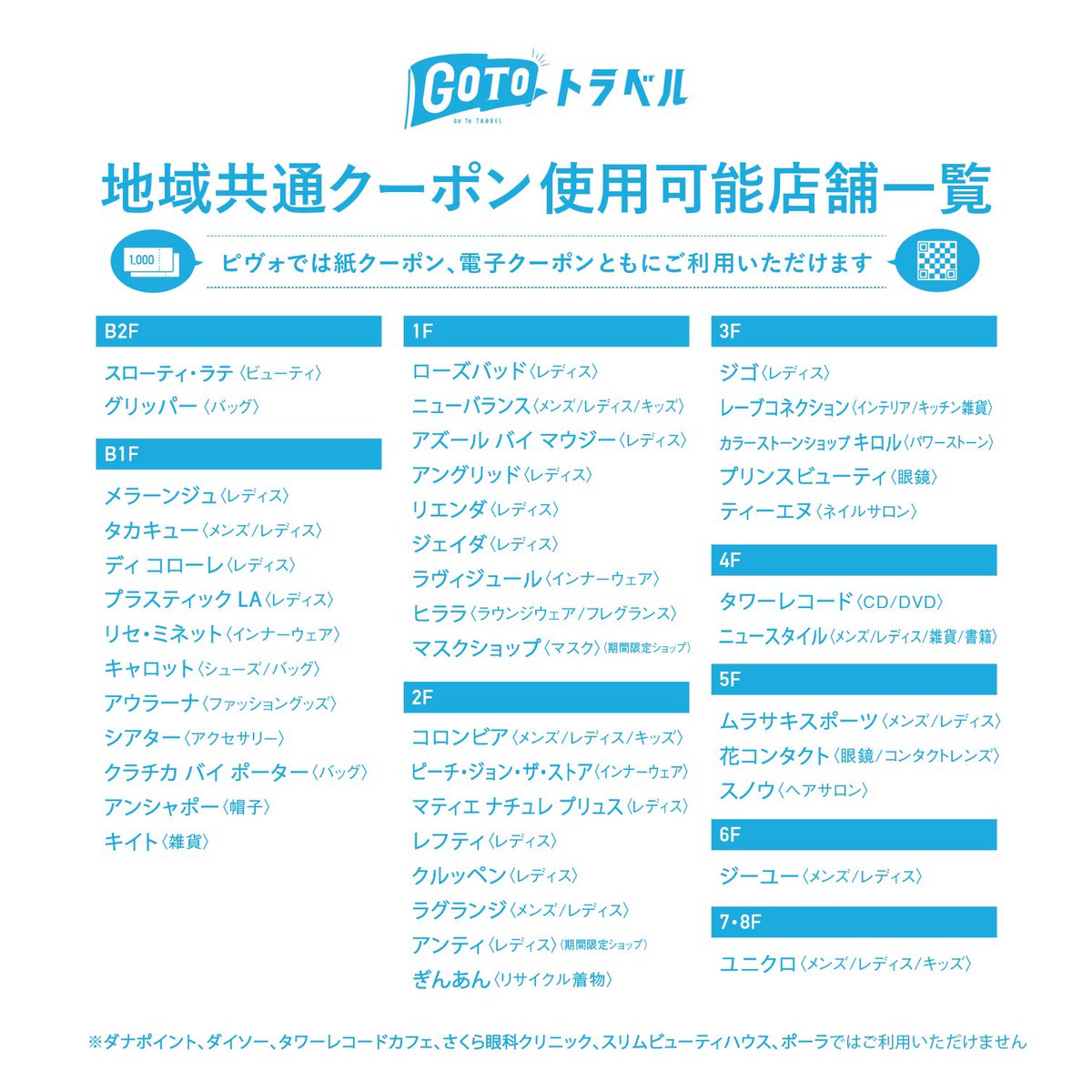 Pivot 北海道 札幌大通にあるファッションビル Pivot ピヴォ では Gotoトラベル地域共通クーポン の紙クーポン 電子クーポンが全館でご利用可能 ユニクロでも電子クーポンが使用可能になりました 是非ご利用ください 一部店舗ではご利用