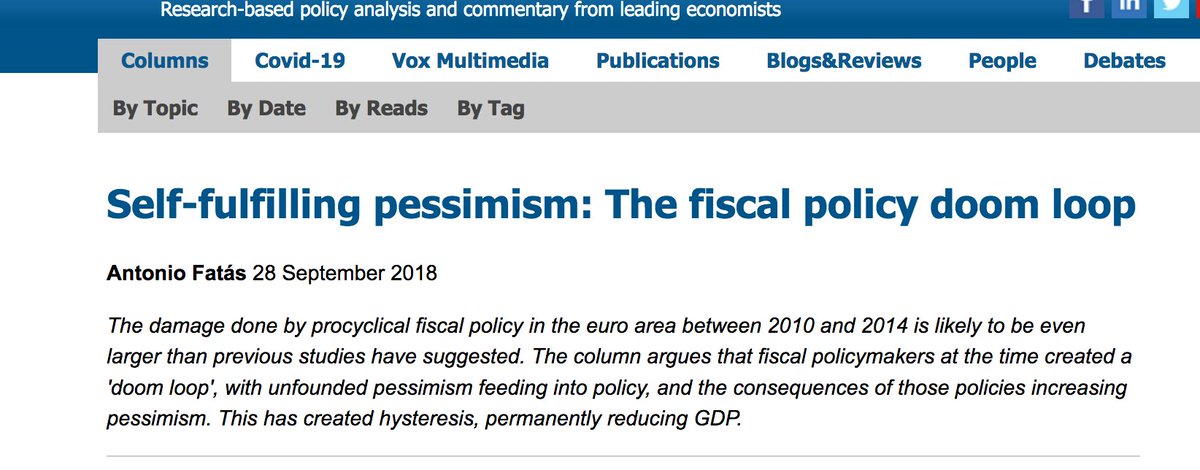Fiscal consolidation caused hysteresis effects, leading to successive rounds of downward revisions in potential output that partly validated the original pessimistic potential output forecasts and, in turn, caused further fiscal consolidation requirements. /7