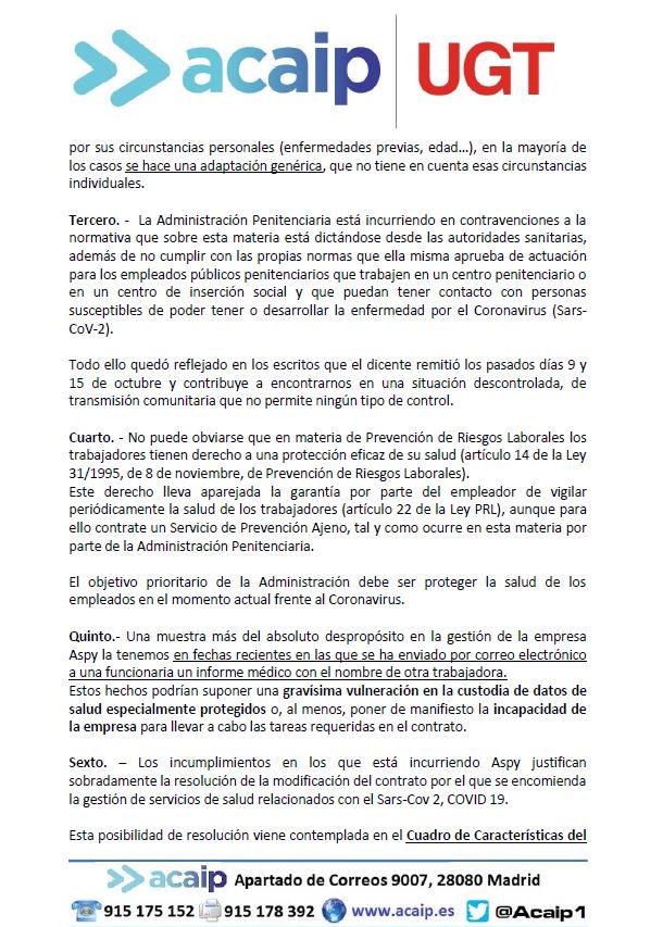 AcaipSindicato's tweet photo. @AcaipSindicato solicita a @IIPPGob la rescisión del contrato con la empresa de vigilancia de la salud @ASPYPrevencion por incumplimiento de las condiciones del contrato. 

#AcaipXPrisiones #SindicatoDePrisiones https://t.co/ZxiiuWodML