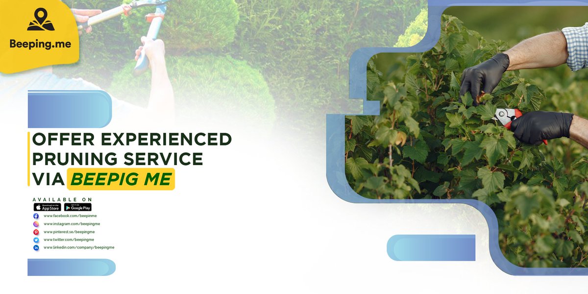 Offer Experienced Pruning Service Via @beepingme 
This app is for all the service provider who can register theirselves to get more client>play.google.com/store/apps/det…
#pruning #pruningseason #gardening #garden #gardener #gardenmanagement #jobsearchtips #gardenservice #app