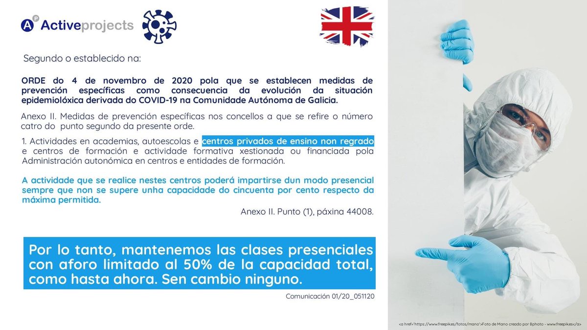 ActiveProjects1's tweet photo. Cumpliendo las directrices de las Autoridades Sanitarias, CONTINUAMOS con la formación presencial, respetando el aforo del 50% respecto al aforo total. 👇
 https://t.co/yBpXxWDpL3… https://t.co/KWcpVwPYnC