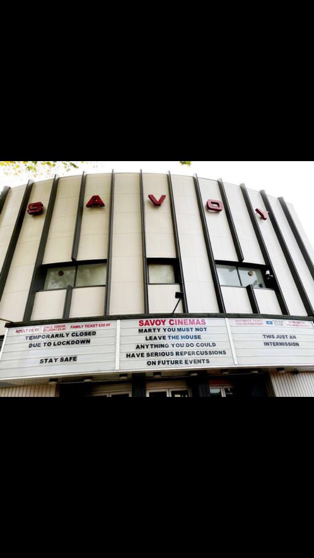 nottmhistory's tweet photo. Clever quote from the film Back To The Future at the Savoy Cinema, Derby Road. Built 1935. #artdeco #Nottingham #lockdown2uk #Lockdown2 https://t.co/A0Sa99V3dl