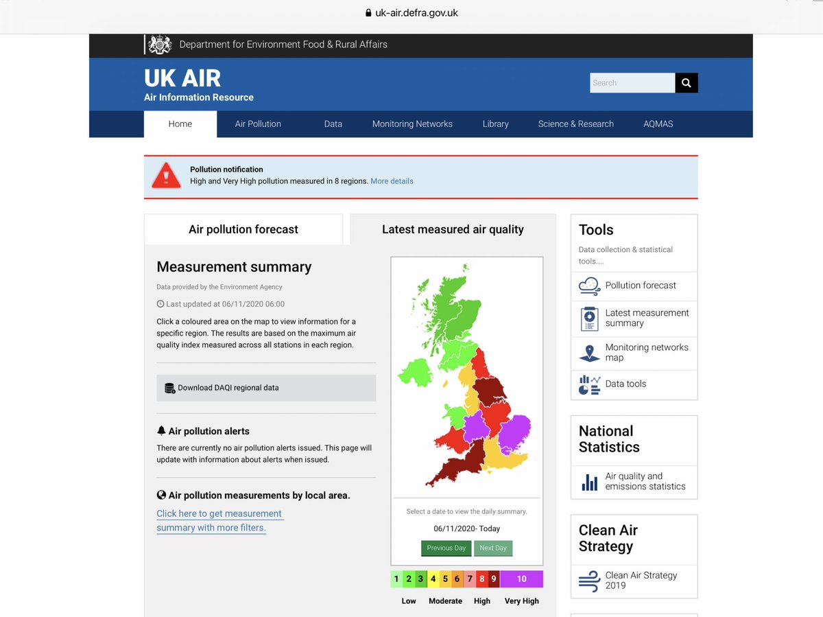 24/...  #CodeBlack: VERY HIGH 10/10 particle  #AirPollution smothered large areas after bonfires and fireworks last night.  @DefraGovUK expects more tonight. Lack of active public warnings is INEXCUSABLE!  https://uk-air.defra.gov.uk/latest/period_plots?POL=GE10&period=weekly https://uk-air.defra.gov.uk&nbsp; http://www.londonair.org.uk/london/asp/publicbulletin.asp