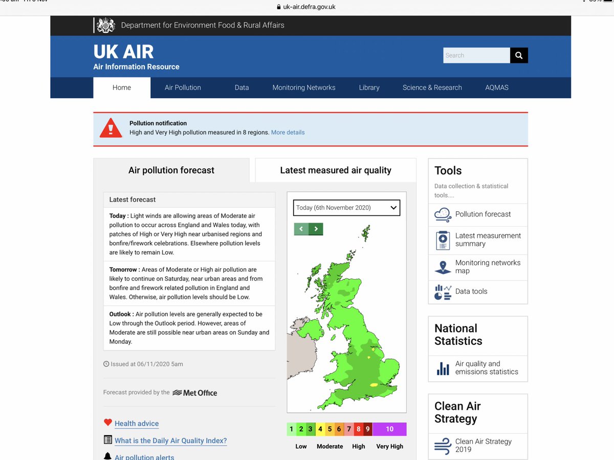 24/...  #CodeBlack: VERY HIGH 10/10 particle  #AirPollution smothered large areas after bonfires and fireworks last night.  @DefraGovUK expects more tonight. Lack of active public warnings is INEXCUSABLE!  https://uk-air.defra.gov.uk/latest/period_plots?POL=GE10&period=weekly https://uk-air.defra.gov.uk  http://www.londonair.org.uk/london/asp/publicbulletin.asp