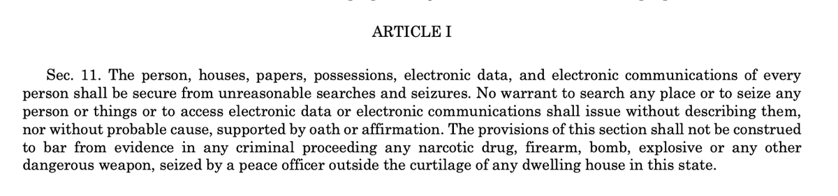 OrinKerr's tweet photo. Newly-amended Michigan constitution's 4th-Amendment-equivalent reads: "The persons, papers, houses, possessions, electronic data, and electronic communications of every person shall be secure from unreasonable searches and seizures." 
https://t.co/OADiv6idEq #N https://t.co/c5XJODdB58
