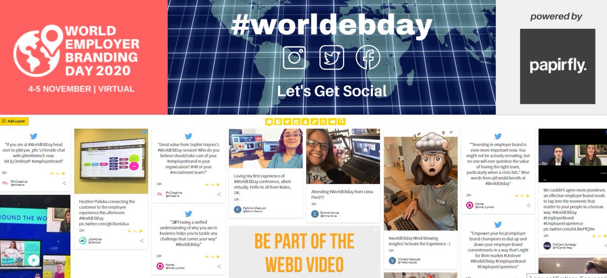 A big thanks to @PapirflyBrand for Powering the #WorldEBDay Social Wall this week. Check out all the cool posts at worldemployerbrandingday.community/social #EmployerBranding #employerbrand