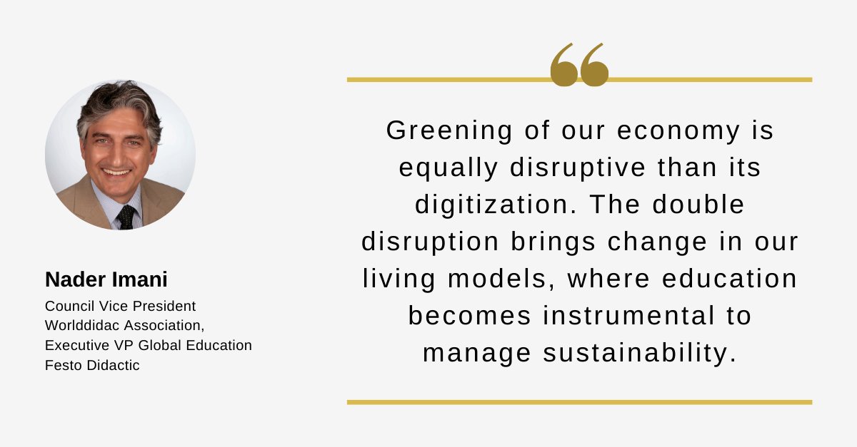 FutureTalk4's tweet photo. A quote from our @worlddidac  Host, Dr. Nader Imani, about yesterday's conference theme #greeneducation.

#futuretalk2020 https://t.co/pJgyFl1AaZ