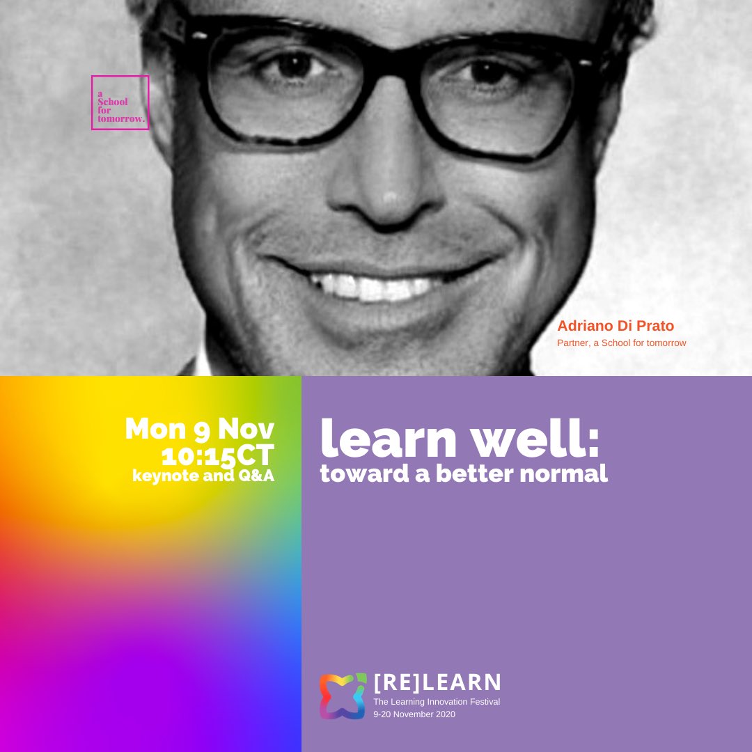 aSftomorrow's tweet image. We invite you to join Phil and @AdrianoDiPrato for their respective contributions to @wearelearnlife’s #RELEARN2020 | The Learning Innovation Festival. Tickets via: relearnfestival.com #OurTimeIsNow #aSft