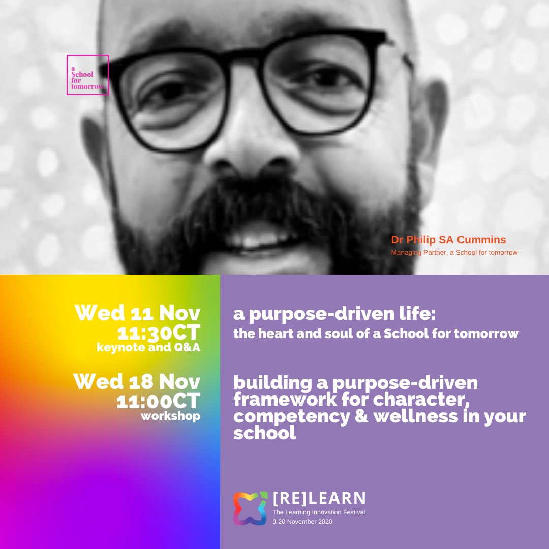 aSftomorrow's tweet image. We invite you to join Phil and @AdrianoDiPrato for their respective contributions to @wearelearnlife’s #RELEARN2020 | The Learning Innovation Festival. Tickets via: relearnfestival.com #OurTimeIsNow #aSft
