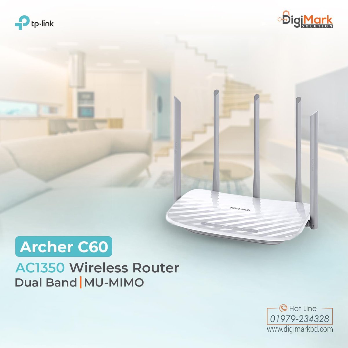 SolDigimark's tweet image. TP- Link Archer C60 AC1350 Wireless Dual Band Router.
Click To Learn More: digimarkbd.com
For More Details, Contact us at 01979-234328

#TP_LinkRouter #C60AC1350 #DigiMarkSolution #Bangladesh #Dhaka #tplink