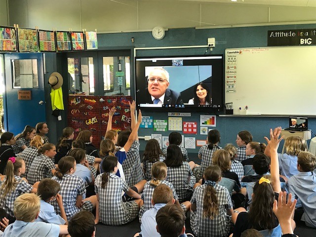 OlsosT's tweet photo. Our Year 6 students were able to have a discussion with ur Prime Minister, Scott Morrison and local member Lucy Wicks. This was part of our 2 x day virtual Canberra excursion. It was so exciting to engage with our PM over some issues and ask questions. https://t.co/p4yRkqVu1e