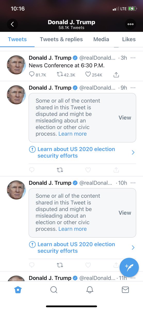 kaylarharding's tweet photo. Twitter, can you at least PRETEND to be unbiased for 2 seconds and let the president talk about HIS election? https://t.co/oNAX3XO2k7