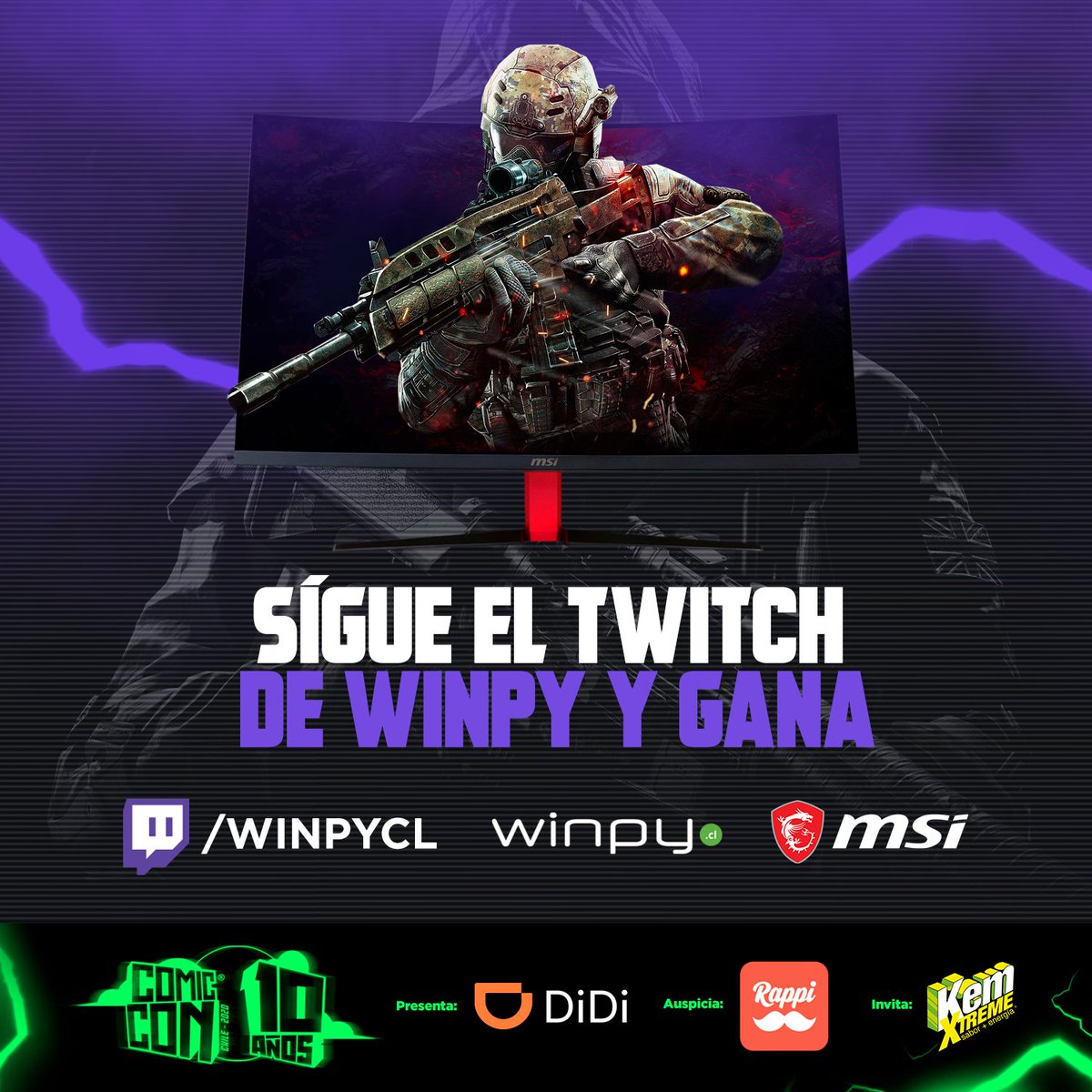 CONCURSO

<a href="/comicconchile/">Comic Con Chile</a> junto a <a href="/winpy/">Winpy</a> y <a href="/MSI_Latino/">MSI GAMING LATAM</a> tienen un gran concurso!

Te puedes ganar un maravilloso monitor MSI 🥳🥳🥳

Debes seguir a Winpy en su Instagram y en su canal twitch.tv/winpycl 😮

No se olviden de seguir a <a href="/MSI_Latino/">MSI GAMING LATAM</a> en sus redes 👀