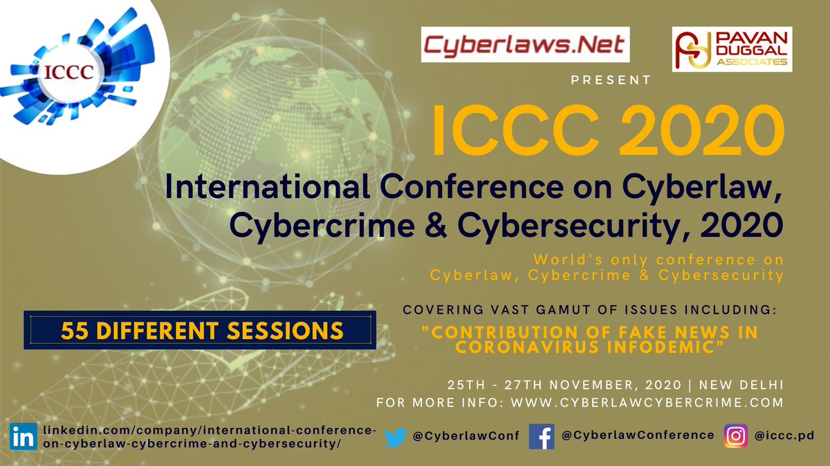 CyberlawConf's tweet photo. #cyberlaw #cybercrime #cybersecurity #virtualconference #itsecurityconference #iccc2020 #cyberconference #artificialintelligence #AI #IoT #internetofthings #blockchain #cryptocurrency #bitcoin #coronavirus #COVID19 #workfromhome #fakenews https://t.co/jHw5kSCxK5