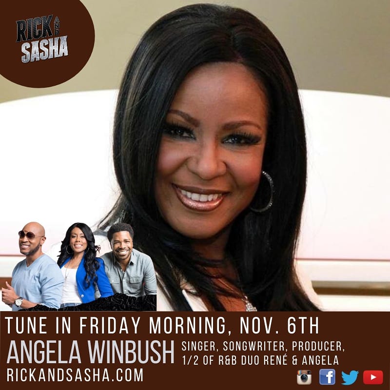 RickandSasha's tweet photo. Don't miss the voice of an 'Angel' Friday morning, November 6th as we welcome legendary songbird @AngelaWinbush7 to the show. Come get your mind off the election. #AngelaWinbush #Angel #YourSmile #RickParty #SashaTheDiva #GeorgeWillborn #RickandSasha #RealPeopleRealRadio https://t.co/OKn69Vt9FN