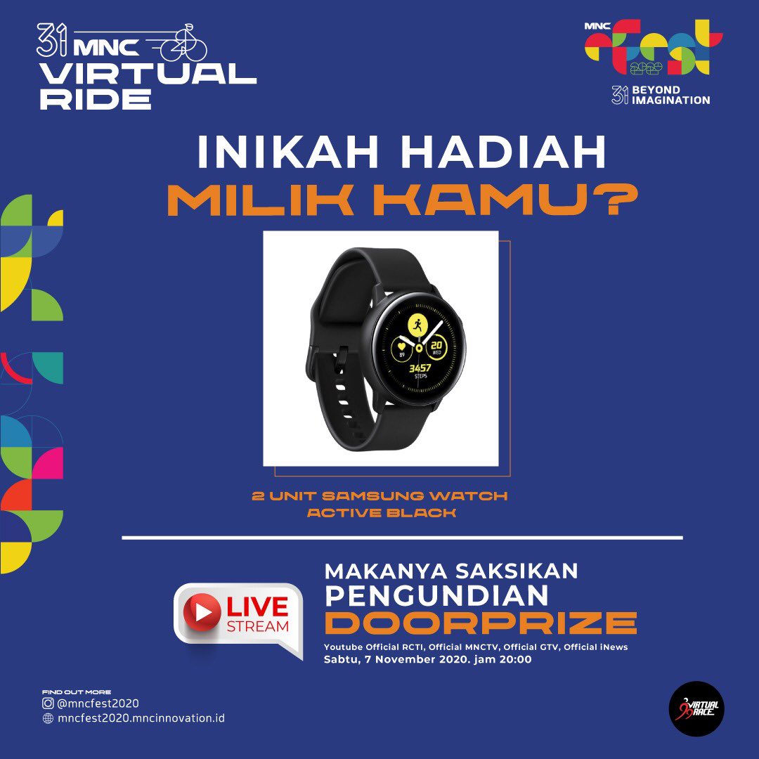 MNCMediaEvents's tweet photo. 2 Unit Samsung Watch Active Black siap menjadi milik riders! Nantikan undian doorprize live streaming di Youtube @OfficialRCTI , @OfficialGTVID , @Official_MNCTV dan @OfficialiNewsTV. Ayok, sedikit lagi menuju tahap akhir untuk raih finisher pack, dan hadiah  undian doorprizenya https://t.co/p3c4mAq4UG