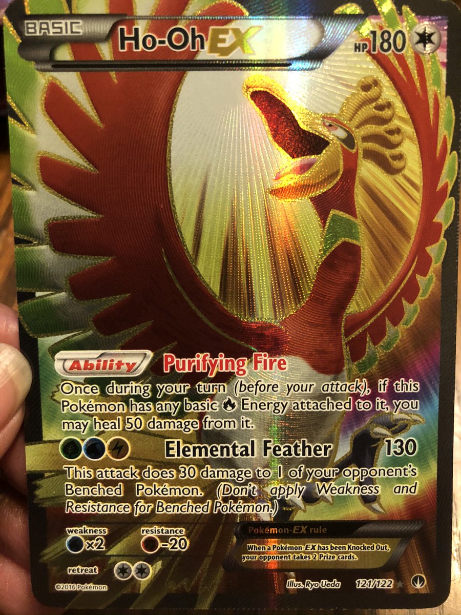AABartonArt's tweet photo. Haven't bought #pokemon cards in years, decided to get a few packs. Really happy with this Ho-oh EX card, so beautiful! 😀

#PokemonTCG #XYbreakpoint #hooh https://t.co/M0r9qRFRJB
